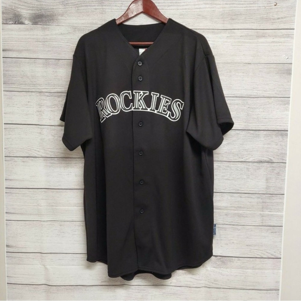 Majestic Mens Black Colorado Rockies Short Sleeve Baseball Jersey Size XL